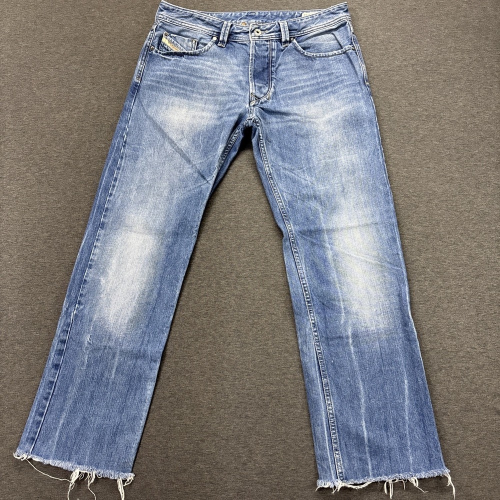 Diesel Larkee Jeans Men 32x29  Regular Straight Denim Distressed Faded Raw Hem